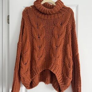Chunky Knit Turtleneck Sweater - Rust